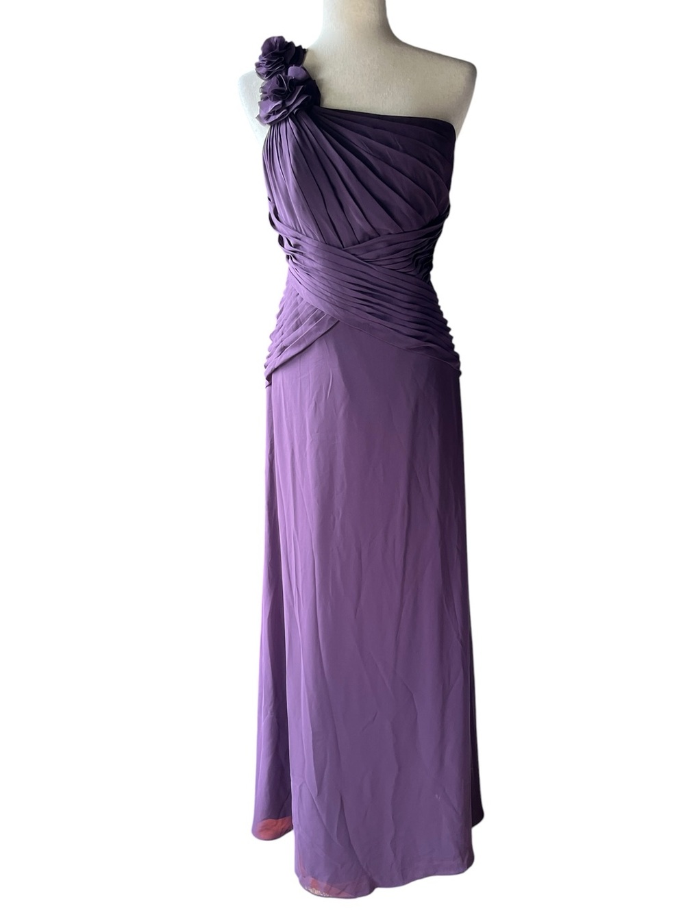 David's Bridal Plum One Shoulder Formal Dress